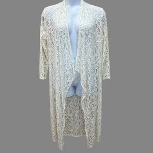 OBJEX Kimono Womens 3X White Paisley Waterfall Sheer Stretch Lace Open Relaxed